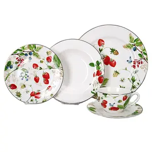 Vaisselle de table en porcelaine, service de table, logo personnalisé d'excellente qualité design de fraise