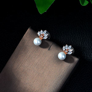 Neue 2017 Perle Schmuck Ohrringe Rose Gold Farbe kubische Zirkon Ohrringe für Frauen Hochzeit Geschenke HIBRIDE E-233 - Product Image 3