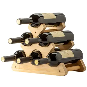 Affichage de casier à vin en bambou naturel personnalisé en usine et support de stockage de table pour stocker le vin rouge suspendu