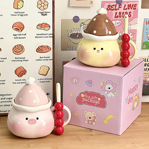 Taza de cerámica con diseño de cerdito de Dragon Nest, con tapa, 301-400ml, taza de oficina resistente al calor para mujer, regalo - Product Image 1