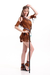 Traje de Halloween indígena indio, conjunto de uniforme COS con borla, vestido de actuación de cazador de bosque salvaje para Pascua - Product Image 3