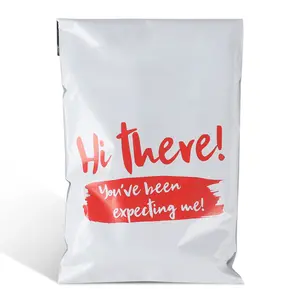 Bolsas de correo de poliéster con bolsillo, paquete de plástico con logotipo personalizado, envío de mensajería blanco