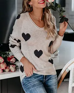 Vigour-abrigo de gran tamaño con Logo personalizado para mujer, Vestidos de punto de Cachemira de otoño e invierno, suéteres de rosas de amor