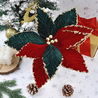 Buket Bunga Natal Buatan Beludru Faux Flocking Terlaris Lintas Negara 28 cm Besar Warna Emas Gaya Eropa Amerika