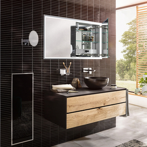 Factory Wholesale best quality Hotel Wall Hanging Anti-fog touchless activation bathroom vanity cabinet with led mirror modern