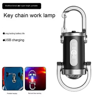 Senter Mini Gantungan Kunci Dual Lighting Baru Lampu Peringatan Merah Biru 7 Mode Pencahayaan USB Isi Ulang Lampu ABS IP65 Tipe-C USB LED
