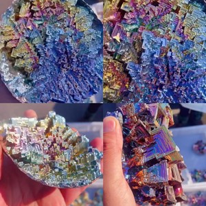 Minéral brut de bismuth naturel, cristaux, é<span class=keywords><strong>l</strong></span>ément chimique, décoration irisée style château, spécimen métallique, pierre exotique - Product Image 2