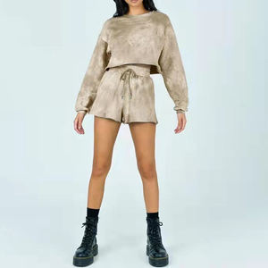 2021 vêtements hauts courts velours velours, survêtements hiver Sexy à manches longues deux pièces ensemble printemps vêtements femmes 2 pièces pantalon ensemble/ - Product Image 2