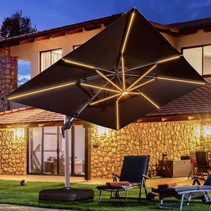 Solar LED Cantilever Patio Umbrella - Offset Sun Parasol with Lights for Garden, Restaurant & <b>Outdoor</b> <b>Dining</b> - Product Image 1