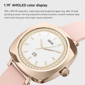 Trendy Gold Women Luxury Sport Wrist Square Smart Watch Shiny Lady IP68 Waterproof Watches 1.19" AMOLED Screen Design For Girls