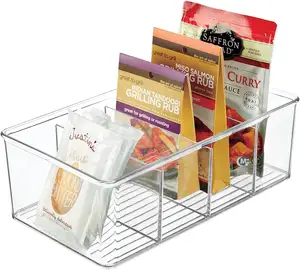 塑料分隔厨房收纳盒容器盒4节餐具室透明冰箱收纳盒