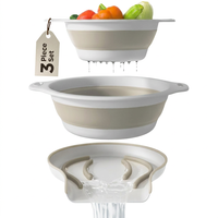 Ensemble de 3 bols passoires pliables en silicone avec base d'égouttage pour fruits, légumes et pâtes