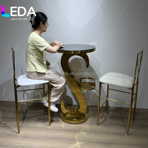 Table de banquet ronde en verre miroir pour hôtel de luxe LEDA, table à gâteau en acier inoxydable doré pour mariage - Product Image 1