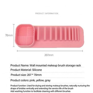 Silicone Makeup Brush Holder <b>Wall</b>-Mounted Adhesive Storage Rack with Cleaning Pad OEM Welcomed for Cosmetics - Product Image 2