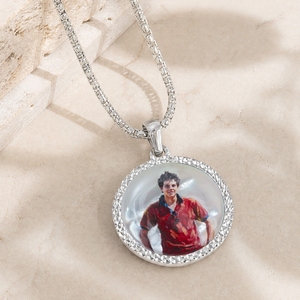 Collar con Colgante de Imagen Religiosa de <span class=keywords><strong>San</strong></span> Carlo Pintado <span class=keywords><strong>a</strong></span> Mano en Concha de Nácar, Amuleto Religioso Católico Personalizado - Product Image 1