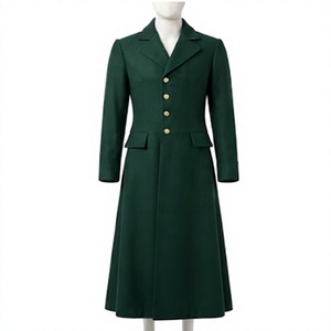 Ensemble robe longue et manteau en laine sur mesure vert foncé pour homme, col rabattu, boutonnage frontal, broderie unie, tenue d'hiver - Product Image 1