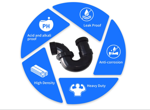 Siphon en P avec bague <span class=keywords><strong>d</strong></span>'adaptation filetée 1-1/2 pouces, kits de vidange anti-fuite et anti-odeur pour éviers de salle de bain/cuisine/camping-car, siphon en P en ABS - Product Image 4