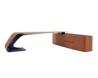 Bureau de direction moderne en cuir italien avec cadre en bois massif en forme de L, pieds dorés, pliable, design de luxe