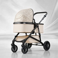Grande poussette légère en lin pliable à 4 roues avec amortissement et coussin pour enfant jusqu'à 3 ans