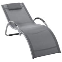 Chaise longue de patio ergonomique avec accoudoirs incurvés en S, structure en aluminium, chaise longue de piscine extérieure en maille Teslin
