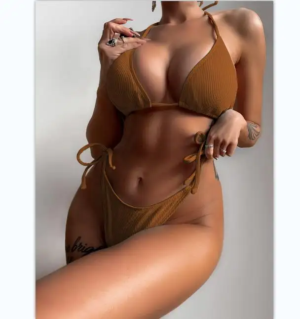 OEM custom 2023 wholesale women new design high cut triangle bikini split luxury beachwear sexy fitness swimwear