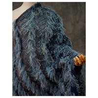 Tissu en dentelle irrégulière décorative brodée pour robes de scène féminines, tissu de créateur en gros pour robes en algues marines