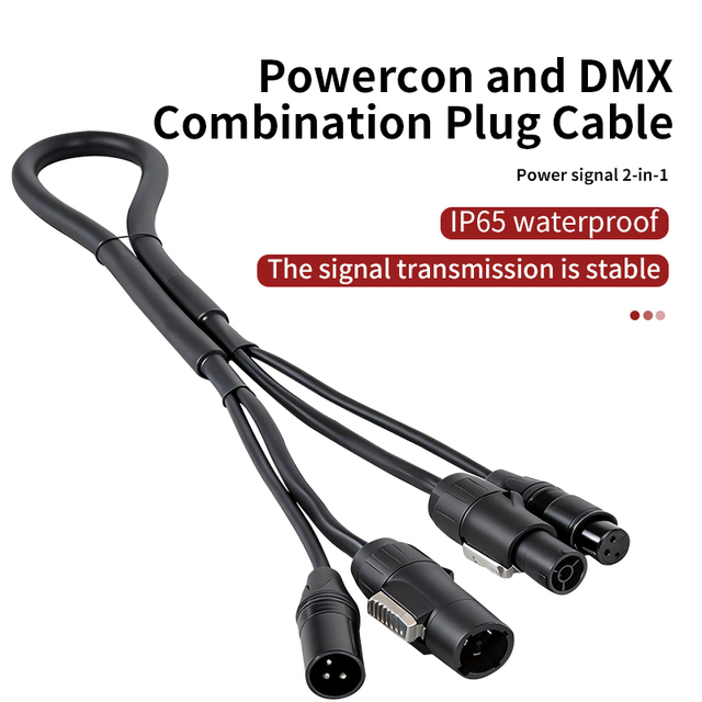 AICPOSE IP65 Waterproof Powercon DMX Combination Cable 2in1 Cord Locking Connectors Stable Transmission for Stage Light