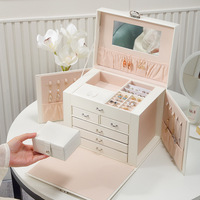 Boîte à bijoux portable de grande capacité de couleur unie Guorui Fashion, boîte de rangement à bijoux à cinq étages