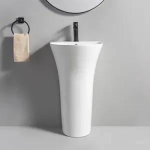 High Quality Unique Large Half Round Freestanding Washing Ceramic Column Pedestal Basin Sink