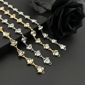 Bertabur berlian imitasi bentuk bunga rantai logam campuran aksesori diy untuk membuat perhiasan