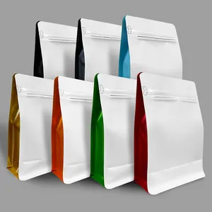 Sachet de café en feuille d'aluminium colorée à huit joints latéraux en stock Pochettes à fermeture éclair Sachets de thé et de café à fond plat à fermeture éclair
