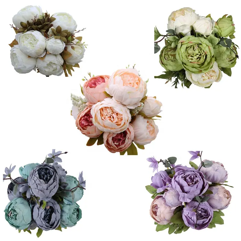 Étanche Luyue — 13 têtes de fleurs pivoines décoratives Vintage en soie, bouquet de haute qualité pour fête, mariage à domicile