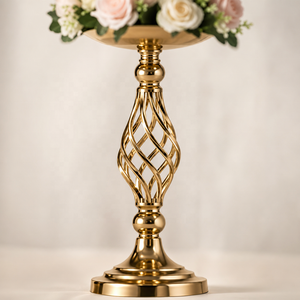 Supports de centre de table hauts classiques européens en métal argenté torsadé et acrylique transparent doré pour fleurs de mariage - Product Image 4