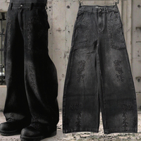 Pantalon en denim surdimensionné vintage streetwear personnalisé avec broderie baggy pour hommes pantalon avec appliques jeans en denim pour hommes
