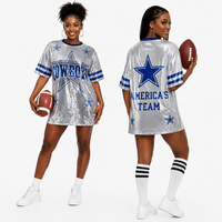 Nouvelle robe t-shirt en jersey à sequins pour femme, robe en jersey à sequins pour le jour du match des Dallas Cowboys