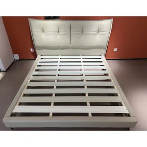 Otel lüks kral ahşap çerçeve yatak ilk katman dana deri başlık yatak odası mobilyası otel yatakları