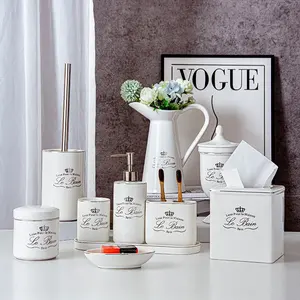 Hot sale Custom OEM/ODM white ceramic 8pcs Decorative Bathroom Sets Ceramic for bathroom essentials
