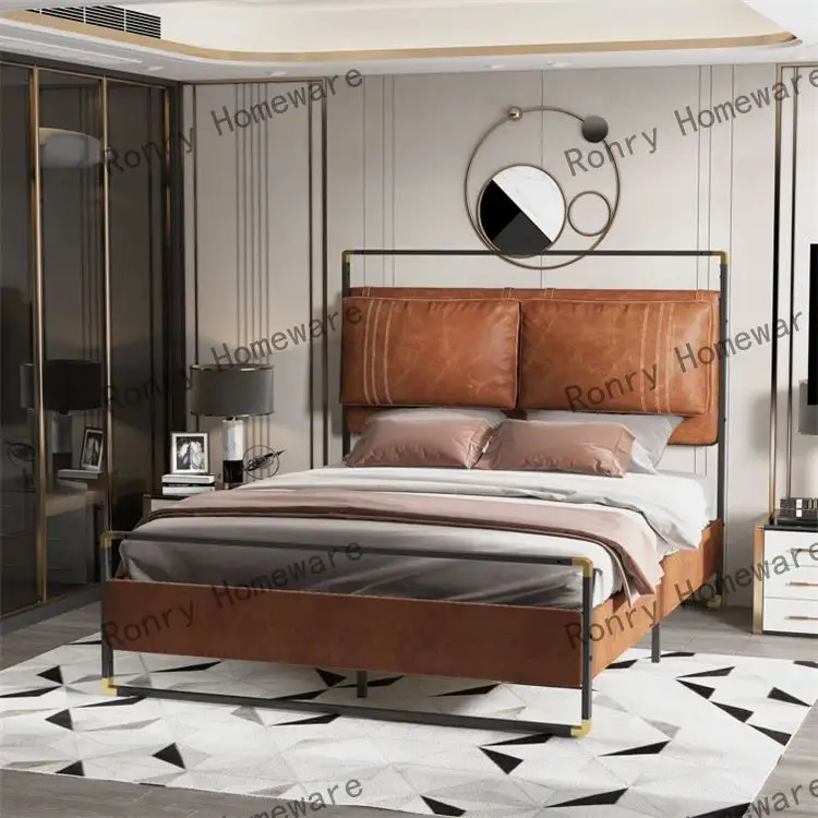 Высококачественная твердая современная студенческая двуспальная кровать, металлическая кровать из кованого железа, кровать размера «queen-size»