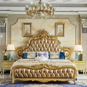 American Antique Luxury Girl Bed Room Sets Royal King Size Full Mirror Queen Double Bed Set For Girls Bedroom Furniture