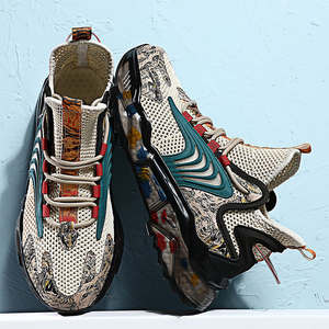 Zapatillas de Deporte de Caña Alta para Hombre con Estampado de Graffiti, Novedosas Zapatillas de Malla Gruesa de Estilo Urbano para Caminar - Product Image 5