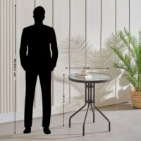 Table à thé minimaliste en verre pour terrasse et balcon, mobilier d'extérieur avec surface en verre trempé et métal durable