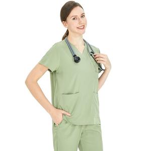 Ensemble de gommage à manches courtes extensible à séchage rapide pour femmes pour salle d'opération médecin infirmière vêtements de travail - Product Image 1