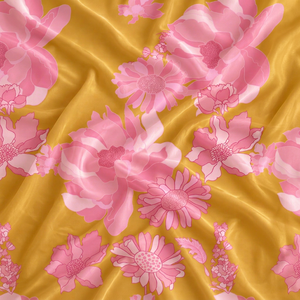 Marigold Rose Liquid Gaji Silk 100% Biologique Écologique Floral Bloom Mustard Blush 70s Retro Candy Bloom Gold Canvas - Product Image 1