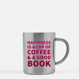 Happiness Is a Cup of Coffee a Good <b>Book</b> <b>Gold</b> & Silver Mug - Product Image 2