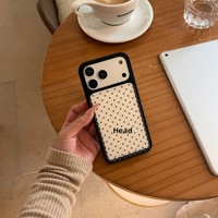 Coque de téléphone portable en acrylique rigide à bords souples, antichoc, style nœud papillon à pois en dentelle, deux-en-un, pour iPhone 16/17 Pro Max 15