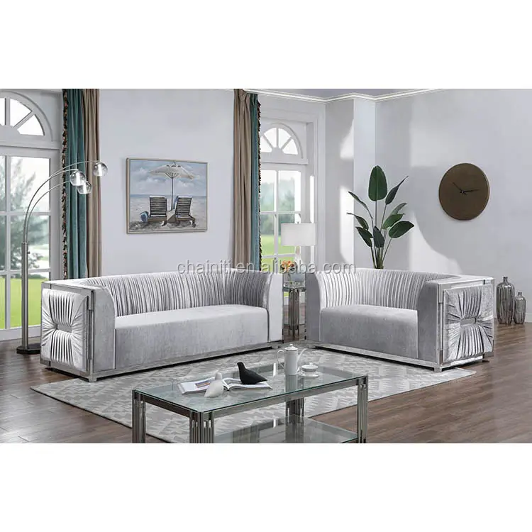 Luxus Wohnzimmer Home Sofas Sets Möbel Samt Couch mit Edelstahl Basis