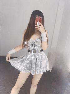 Party Girl Vestito Specchio Argento Bar Ds Costumi Nuovo Locale Notturno Femminile Cantante Gogo Collare Vestito da Ballo Sexy Del Sequin Pannello Esterno Della Principessa - Product Image 3