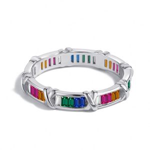 Bague de promesse Dylam au design simple et chic, en argent sterling 925 plaqué rhodium, avec zircon arc-en-ciel coloré, pour femme - Product Image 1