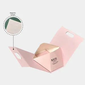 Boîte cadeau magnétique pliable personnalisée avec poignée, emballage rigide de luxe, <span class=keywords><strong>vente</strong></span> <span class=keywords><strong>en</strong></span> gros, emballage plat pour vêtements, cosmétiques, cadeaux - Product Image 1
