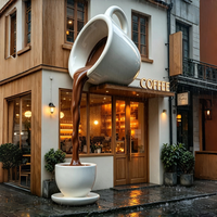 Sculpture géante en fibre de verre en forme de tasse à café, avec effet de café coulant, pour devanture de café, magasin, rue commerciale, café